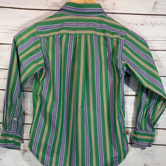 Ralph Lauren Boys Shirt Button Down long Sleeve With Green and Purple Strips EUC - Picture 7 of 9